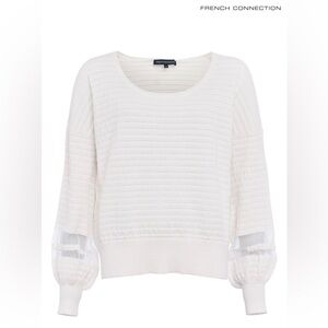 French Connection White Mesh Striped Pullover Sweater